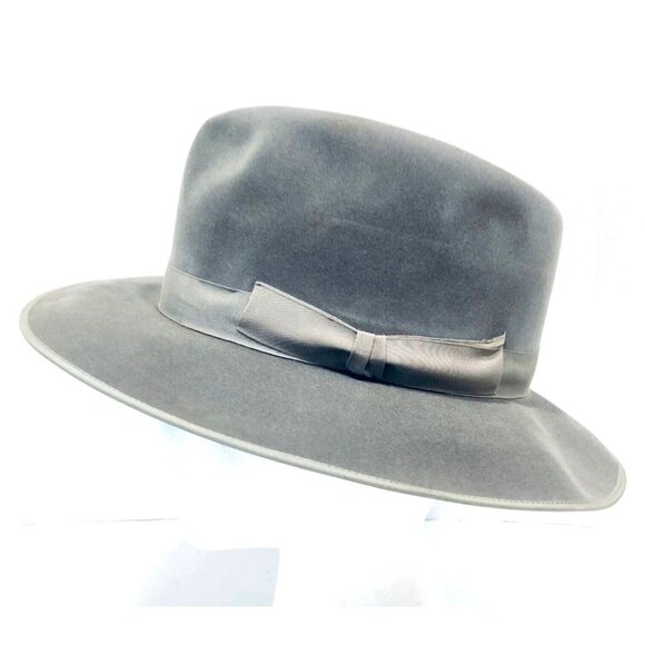 VTG PC Peek & Cloppenburg Gray Chamois Suede Fedora Hat #5924 7.5 x 6.25